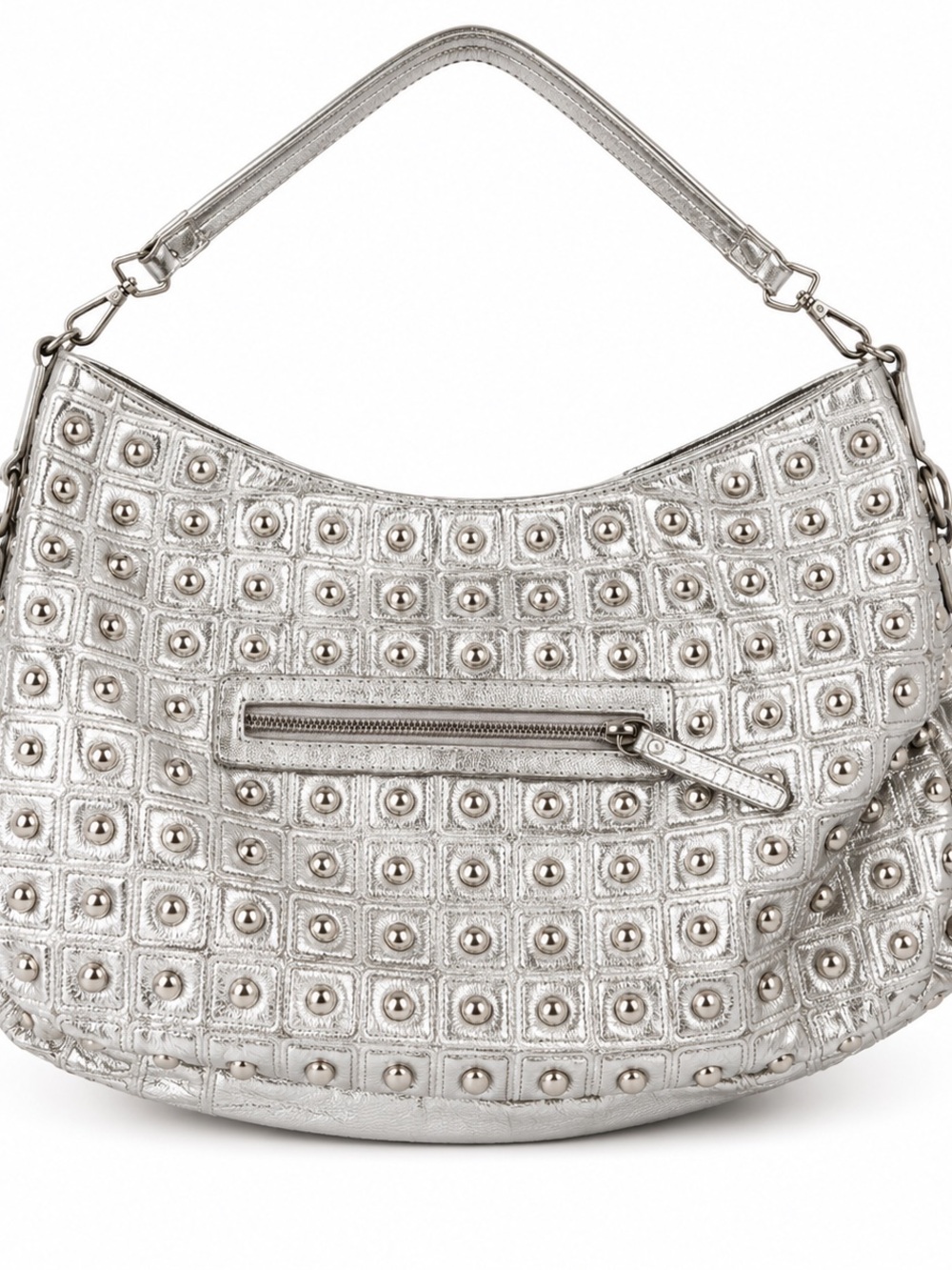 Silver Studded Metallic Shoulder Bag Y2K Hobo Purse